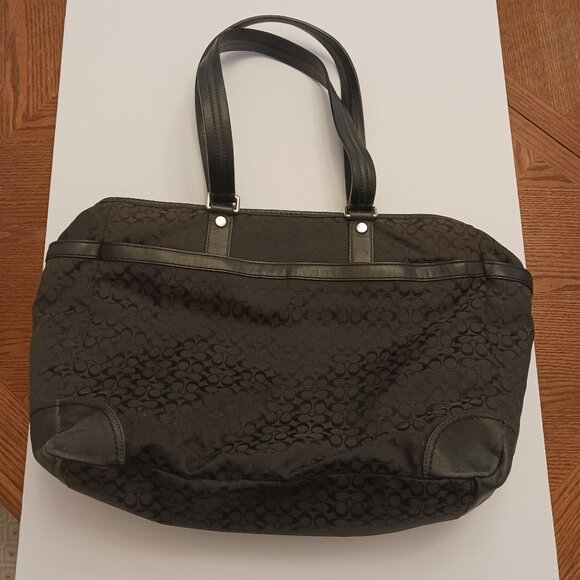 COACH Large Tote Bag Signature Leather and Canvas Black All-over Pattern - Picture 1 of 6